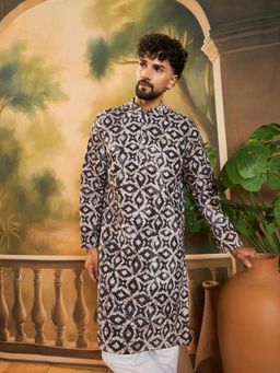 ETHNIC BAY - Men Cotton Batik Embroidered Straight Blue Kurta