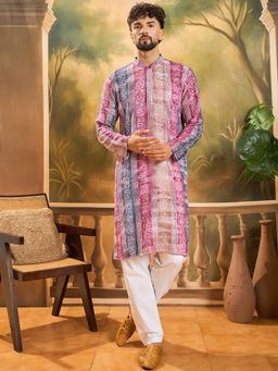 ETHNIC BAY - Men Viscose Rayon Batik Embroidered Straight Multicolor Kurta
