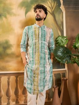 ETHNIC BAY - Men Viscose Rayon Batik Embroidered Straight Green Kurta