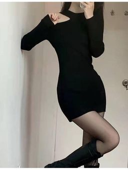 Outzidr - Black Asymmetric Cutout Party Mini Dress