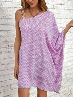 Outzidr - Lavender One Shoulder Flare Party Mini Dress