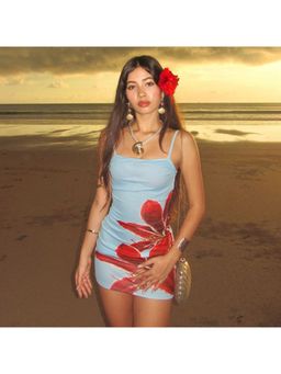 Outzidr - Flower Placement Print Slip Party Mini Dress