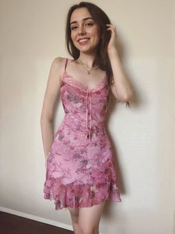 Outzidr - Pink Ruffle Hem Slip Party Mini Dress