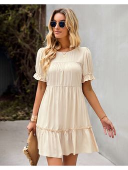 Outzidr - Cream Fit And Flare Vacay Mini Dress