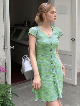 Outzidr - Green Button Down Vacay Mini Dress