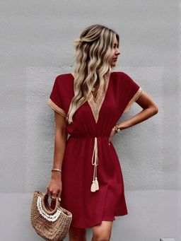 Outzidr - Maroon Boho Vacay Mini Dress