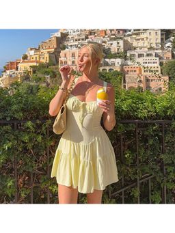 Outzidr - Yellow Bustier Tiered Vacay Mini Dress