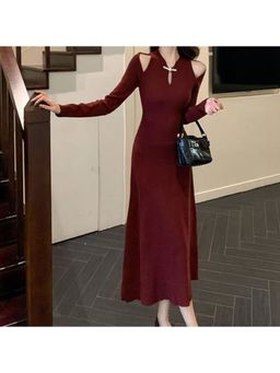 Outzidr - Red Fit And Flare Party Maxi Dress