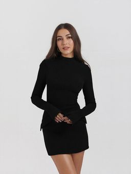 Outzidr - Black Full Sleeves Party Mini Dress