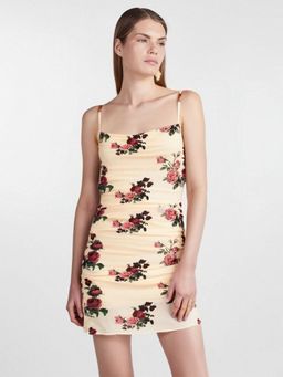 Outzidr - Cream Floral Print Slip Party Mini Dress