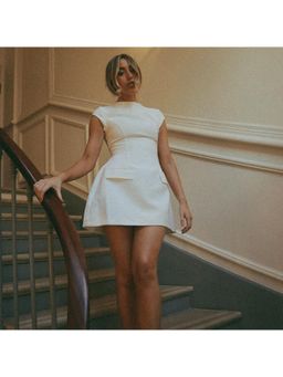 Outzidr - White Cap Sleeves Party Mini Dress