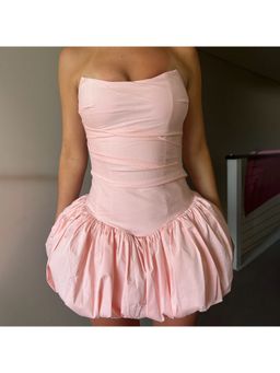 Outzidr - Pink Corset, With Balloon Party Mini Dress