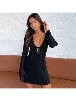 Outzidr - Black Ruffle Detailing Party Mini Dress