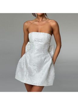 Outzidr - White Self Design Skater Party Mini Dress