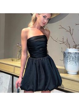 Outzidr - Black Balloon Hem Skater Party Mini Dress