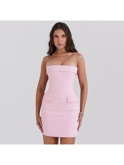 Outzidr - Pink Solid Fitted Party Mini Dress