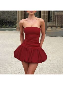 Outzidr - Red Solid Tube Party Mini Dress