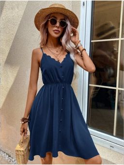 Outzidr - Navy Blue Solid Mini Dress