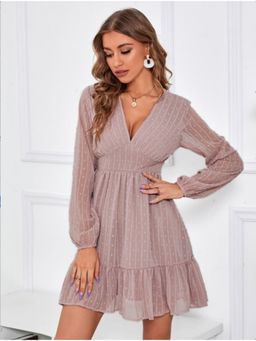 Outzidr - Mauve Self Design Party Mini Dress