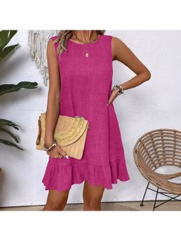 Outzidr - Pink Relaxed Sleeveless Mini Dress