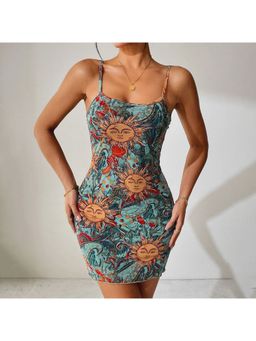 Outzidr - Multi-Color Strappy Printed Mini Dress