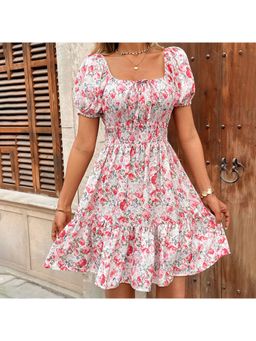 Outzidr - Pink Tiered Floral Printed Mini Dress