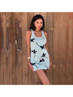 Outzidr - White Floral Printed Party Mini Dress