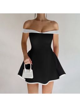 Outzidr - Black Off-Shoulder Skater Party Mini Dress