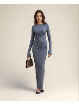 Outzidr - Grey Bell Sleeved Fitted Maxi Dress