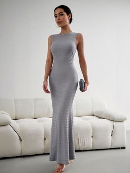 Outzidr - Grey Textured Vacay Maxi Dress