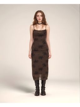 Outzidr - Brown-Strappy Fitted Party Midi Dress