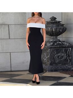 Outzidr - Black Contrast Bodycon Party Maxi Dress