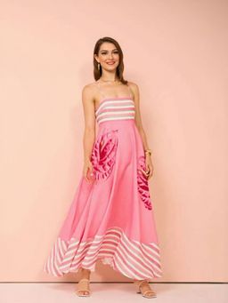 Outzidr - Pink Printed Vacay Maxi Dress