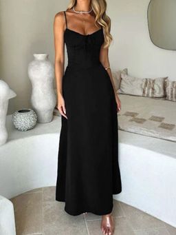 Outzidr - Black Cinched Waist Solid Fit and Flare