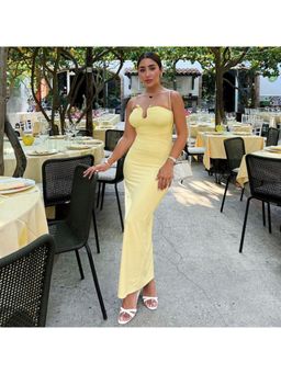Outzidr - Yellow Strapless Bodycon Party Maxi Dress