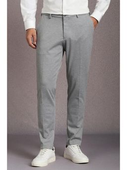 Louis Philippe - Men Grey Textured Flat Front Casual Trousers