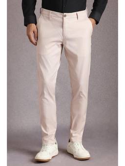 Louis Philippe - Men Pink Textured Flat Front Casual Trousers