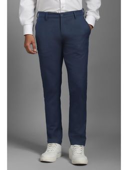 Louis Philippe - Men Navy Blue Textured Flat Front Casual Trousers