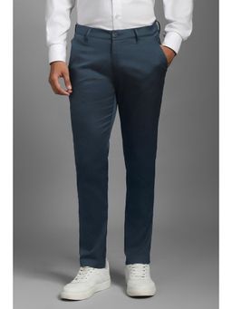 Louis Philippe - Men Blue Textured Flat Front Casual Trousers