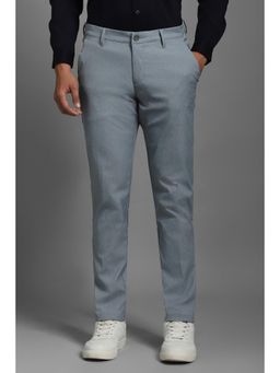 Louis Philippe - Men Blue Textured Flat Front Casual Trousers