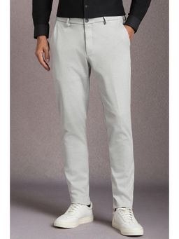 Louis Philippe - Men Grey Textured Flat Front Casual Trousers