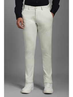 Louis Philippe - Men White Solid Flat Front Casual Trousers