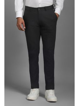 Louis Philippe - Men Black Solid Flat Front Casual Trousers