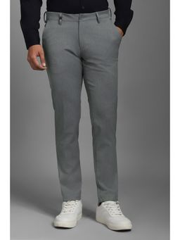 Louis Philippe - Men Grey Textured Flat Front Casual Trousers