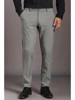 Louis Philippe - Men Grey Textured Flat Front Formal Trousers