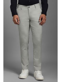 Louis Philippe - Men Grey Textured Flat Front Casual Trousers