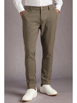 Louis Philippe - Men Khaki Textured Flat Front Casual Trousers