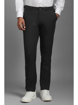 Louis Philippe - Men Black Solid Flat Front Casual Trousers