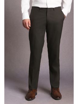 Louis Philippe - Men Brown Textured Flat Front Formal Trousers