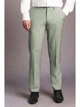 Louis Philippe - Men Green Textured Flat Front Formal Trousers